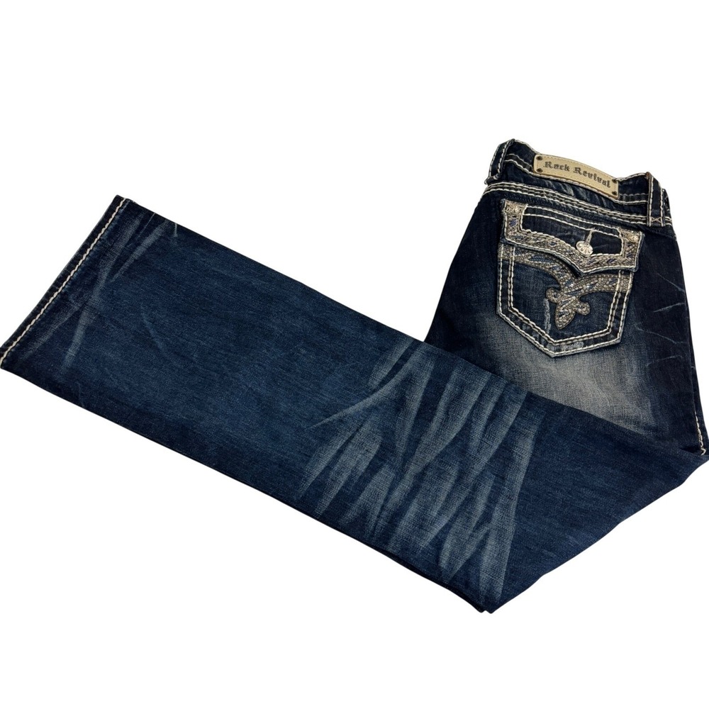 Rock Revival Ginger Bootcut Blue Jeans Women S 30x31 Western Sequin Embellished